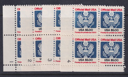 United States, Scott O133, MNH Plate No. 1-4 Blocks Of Four (#3 Lightly Hinged) - Oficial