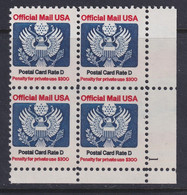 United States, Scott O138, MNH Plate No. 1 Block Of Four - Servizio