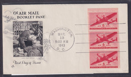 United States, Scott C25a, Booklet Pane 1943 First Day Cover With Cachet - 1941-1950