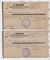 VP20.983 - 1896 / 97 - 2 Reçus De La Cie D'Assurances ¨ L'UNION ¨ à PARIS , Agence De LA ROCHE - SUR - YON - Banco & Caja De Ahorros