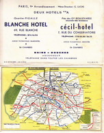 Carte Routière Et Réseau Métropolitain De Paris Publicite Blanche-Hôtel Et Cécil Hôtel - Cartes Routières