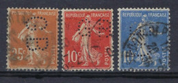 Perfore , Perfin , Lochung France SEMEUSE ( 3 X ) Perfo GB , état + Details Voir 2 Scans.  LOT 256 - Used Stamps