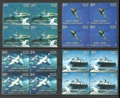 India 2008 COAST GUARDS OF INDIA, SHIPS,PLANES Complete Set Of 4 Block Of 4's Stamps MNH As Per Scan - Otros & Sin Clasificación