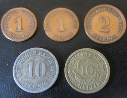 Allemagne / Deutsches Reich - 5 Petites Monnaies Diverses Dont 1 Et 2 Pfennig 1875 - 1875 à 1925 - Sammlungen