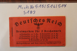 REICH 1940 Markenheftchen Carnet Booklet Hindenburg Cover Dt Deutsches Reich Mi 515 516 517 S 183 - Cuadernillos