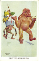 PC LAWSON WOOD, ARTIST SIGNED, GRAN'POP'S GOES HIKING, Vintage Postcard (b35376) - Wood, Lawson