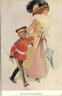 PC LAWSON WOOD, ARTIST SIGNED, HIS FIRST ENGAGEMENT, Vintage Postcard (b35424) - Wood, Lawson