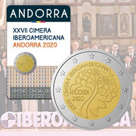 2 EURO ANDORRA  2020 COMMEMORATIVO VERTICE IBERO-AMERICANO  BLISTER OFFICIALE FDC BU UNC - Andorre