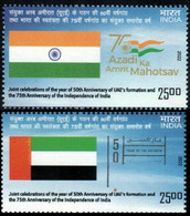 India 2022 INDIA - UAE FRIENDSHIP YEAR, FLAGS, MONUMENTS 2v Stamp Set MNH, As Per Scan - Neufs