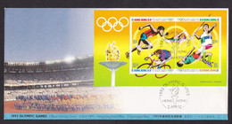 Hong Kong: FDC First Day Cover, 1992, 4 Stamps, Souvenir Sheet, Olympics, Olympic Games, Sports (traces Of Use) - Storia Postale