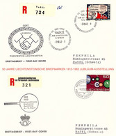 Liechtenstein 1962: Zu 354+356 Mi 414+418 Yv 364+366 "50 JAHRE BRIEFMARKEN" Auf R-FDC Mit ET+APB-o VADUZ 2+4.VIII.62 - Briefe U. Dokumente