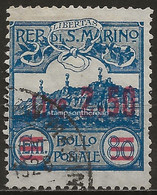 SM122U - San Marino 1926, Sassone Nr. 122, 2,50 Su 80 C. Azzurro, Francobollo Usato Per Posta - Usati