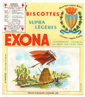 Buvard Biscottes Supra Légères Exona - Triplan Ellehammer Danemark 1908 + Vignette Cadeaux à Découper - Biscottes