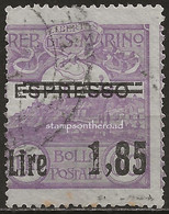 SM129U - San Marino 1926, Sassone Nr. 129, 1,85 Su 60 C, Violetto, Francobollo Usato Per Posta - Usati