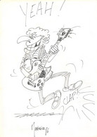 Dessin Original De MARINIER - Version Humoristique D'un Guitariste De Rock, 1986 - Format 21x29,7 - Originele Tekeningen