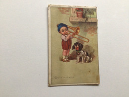 Carte Postale Ancienne Signée Colombo Petit Musicien Et Son Chien - Colombo, E.