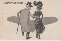 JOHHANNISFEUER.  (La Saint Jean) Vieil Homme à La Canne Prenant Jeune Femme Par La Taille - 1900-1949