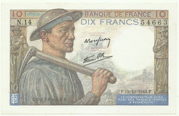 FRANCE - 10 Francs - 15.10.1942 - P 99.d - AUnc. - Serie N.14 - " Mineur " - 10 F 1941-1949 ''Mineur''