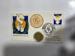 (2 M 27) Australia - $ 1.00 International Year Of Peace 1986 Coin On 1986 Int. Year Of Peace FDC Cover - Dollar