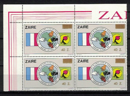 Zaire 1990, French Flag, Hands Kinshasa With Golden Overprint / Surcharge **, MNH, Block Of 4, Corner-Margin - Nuevos