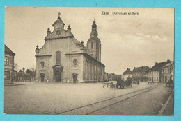 * Zele (Oost Vlaanderen) * (Uitg Odilon Bracke Drukker) Dorpplaats En Kerk, église, Tramway, Animée, Church, Old - Zele