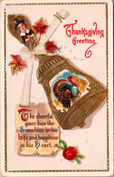 Thanksgiving With Turkey And Gold Bell 1914 - Thanksgiving
