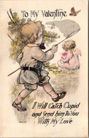 Valentine's Day With Cupid And Boy Chasing Butterfly 1913 - Saint-Valentin