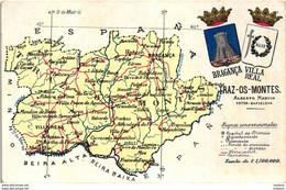 MAPA Map Postcard VILA REAL BRAGANÇA MONTALEGRE MONDIM DE BASTO CHAVES BOTICAS VILA POUCA  AGUIAR VINHAIS MURÇA Portugal - Bragança