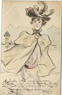 PC H. BOUTET, ARTIST SIGNED, LADY CROSSING THE STREET, Vintage Postcard (b38756) - Boutet