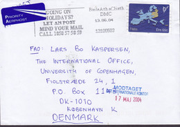 Ireland PRIORITY Aerphost Label Slogan 'Going On Holidays?' BAILE ATHA CLIATH 2004 Cover Brief Denmark Fáilte Stamp - Covers & Documents