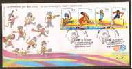 India 2008 III Commonwealth Youth Games Tiger Muscot Shera Wrestling Badminton Se-tenant FDC Inde Indien - Bádminton