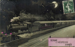 Fantaisie Train à Vapeur Au Clair De Lune Bonne Et Heureuse Année RV - Other & Unclassified