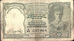 INDIA PAKISTAN 1944 Rs.5.00 Five Rupees Note "C D Deshmukh" "Three Deer" Used As Per Scan RRR - India