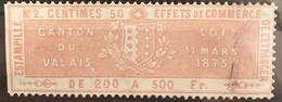 Fiskalmarke Wallis - Estampille De L'etranger, Effets De Commerce Canton Du Valais 1875 - Revenue Stamp Switzerland - Fiscale Zegels