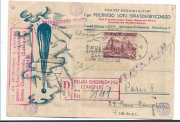 Pol109 / POLEN - Stratosphärenflug Im Chochokowska Tal 1938. Weitergesandt Per Einschreiben N. Frankreich M. Block Aufg - Briefe U. Dokumente