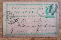 CANADA ENTIER POSTAL STATIONERY REINE VICTORIA MONTREAL 1890 POUR PARIS TB - Cartas & Documentos