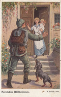 Alfred Mailick - Dachshund Dog & WWI Soldier Return Home Old Postcard 1917 - Mailick, Alfred