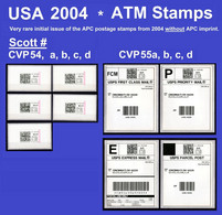 USA 2004 / 9x ORIGINAL APC ATM STAMPS / Scott # CVP54, A-d + CVP55a-d / LSA Distributeurs Automatenmarken CVP / SCARCE - Machine Labels [ATM]