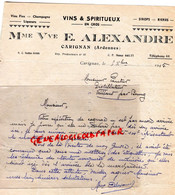 08-  CARIGNAN -RARE LETTRE MME VVE E. ALEXANDRE-VINS SPIRITUEUX-CHAMPAGNE-A PAUTIER DISTILLATEUR VEILLANT BOURG CHARENTE - Food