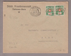 CH Portofreiheit Zu#8 5Rp. 2x GR#330 Brief 1929-03-15 Bern Städt. Krankenanstalt Tiefenau-Bern - Franchigia