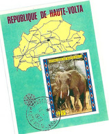 BE 5M Timbre  Haute-Volta	(1973) Oblitéré Eléphant Et Carte - Haute-Volta (1958-1984)