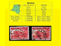 (°) BELGIAN CONGO / CONGO BELGE =  WATSA CANCELATION STUDY = 2 STAMPS COB 241 + 261 RED LEOPARDS [A] - Variétés Et Curiosités