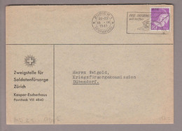 CH Portofreiheit Zu#15z 10Rp. GR#878 Brief Soldatenfürsorge Zürich 1941-04-15 Zürich1 - Portofreiheit