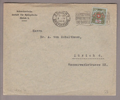 CH Portofreiheit Zu#9 10Rp. GR#863 Brief 1926-04-03 Zürich Schweiz. Anstalt F.Epileptische Zürich8 - Franquicia
