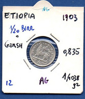 ETHIOPIA - 1/2 Birr / Gersh 1903  -  See Photos - SILVER - Km 12 - Ethiopia