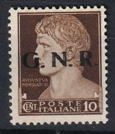 R.S.I. REPUBBLICA SOCIALE ITALIANA - 1944 - IMPERIALE DA 10 CENTESIMI BRUNO - DOPPIA SOPRASTAMPA G.N.R. - Altri & Non Classificati