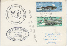 British Antarctic Territory (BAT) Card Ca RRS John Biscoe Ca BAT Faraday 6 MR 1986 (TB200) - Lettres & Documents