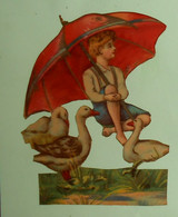 Découpis. Un Enfant Avec Des Canards Sous Un Parapluie. Fin XIXe. - Infantes