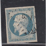 France -  Année 1853/62 - N°YT 14Am - Type Empire - Oblitéré Ambulant - Nuance Bleu Laiteux S.vert - 1853-1860 Napoléon III.