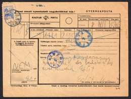 TOY CAR Automobile Label Cinderella Vignette CHILDREN POST OFFICE Telegram Telegraph Form HUNGARY1950 KISPOSTA Postmark - Telegraphenmarken